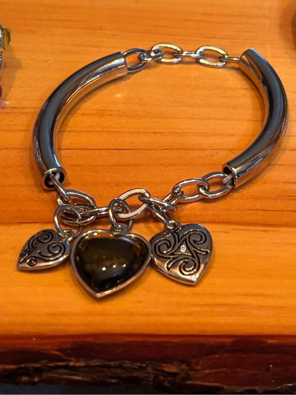Lia Sophia Silver-Tone Bracelet with Black Heart Center